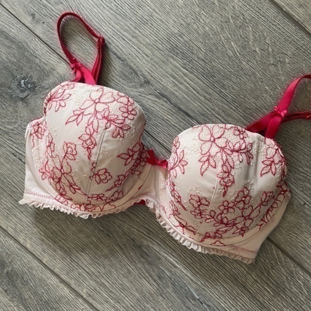 Victoria’s Secret bra tan & red lace 32DD bra